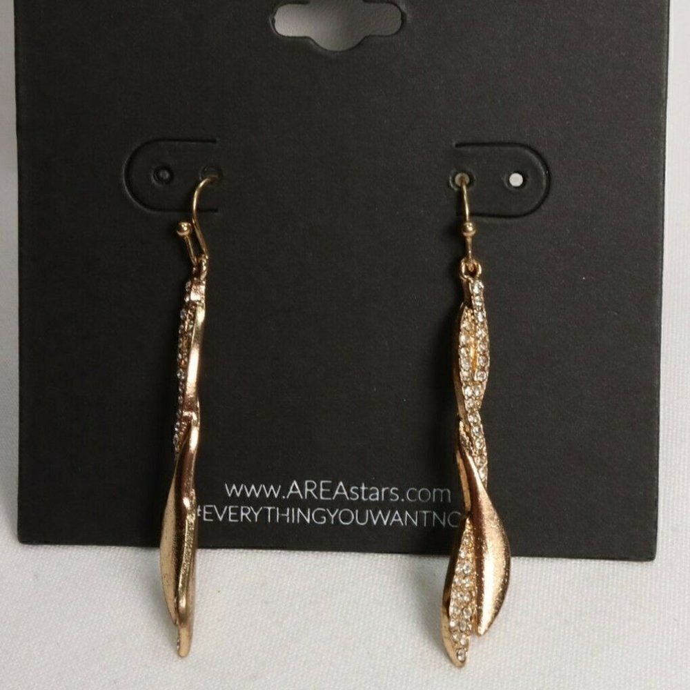 Area Stars Gold Tone Clear Crystal Twist Wire Drop Earrings New